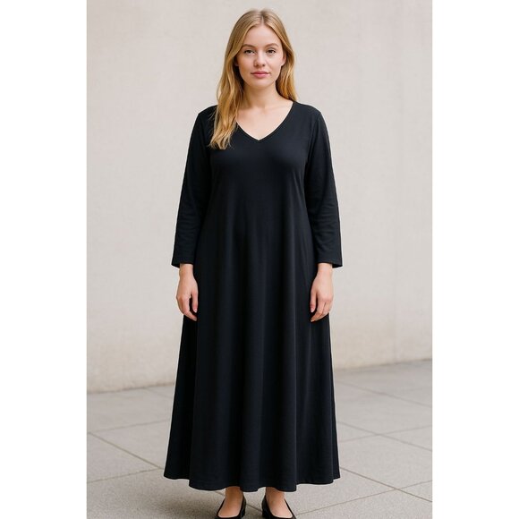 Black Dress Roaman's V Neck Fit Flare Zip Up Back Long Sleeve Women's 22 WOMAN'S - Picture 12 of 12